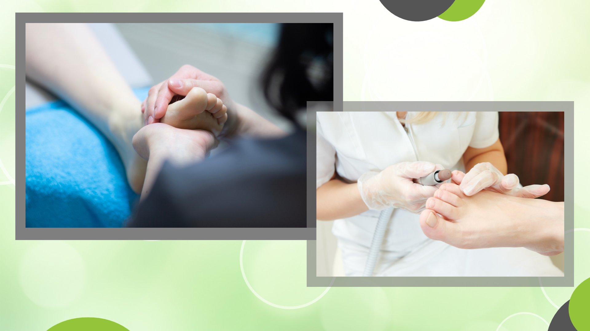 Zwei Bilder während einer Pediküre